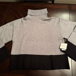 Laundry brand Gray Sweater.  Black Ribbed Yoke, Turtleneck, flared wide sleeves